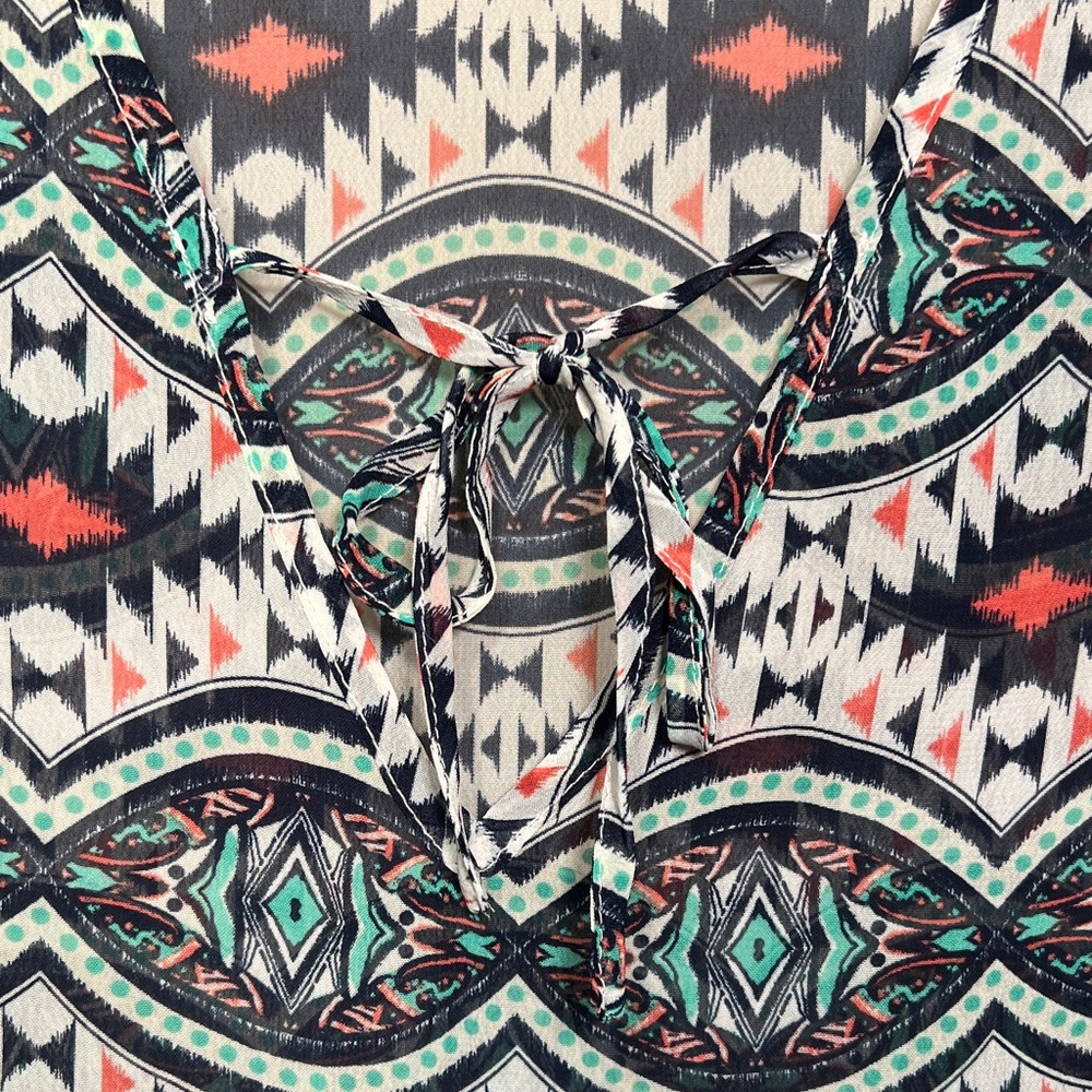 Francesca’s | Geometric Tribal Print Pattern Design Swim Cover Up Sheer - Picture 6 of 7